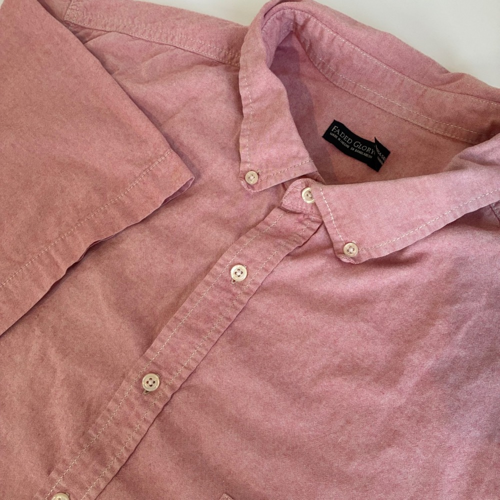 Faded Glory Mens 3XL Short Sleeve Button Down Shirt Red Cotton Casual Pocket